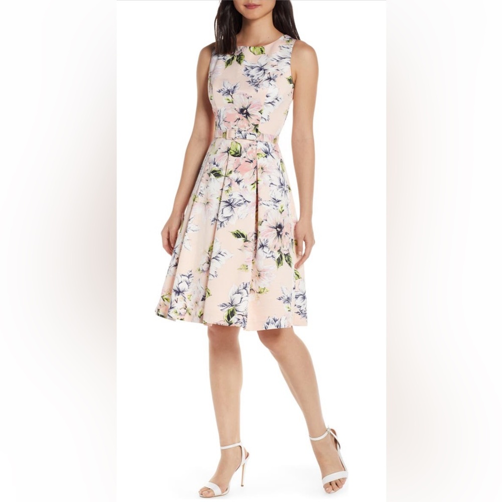 Eliza J Floral Faille Fit & Flare Dress